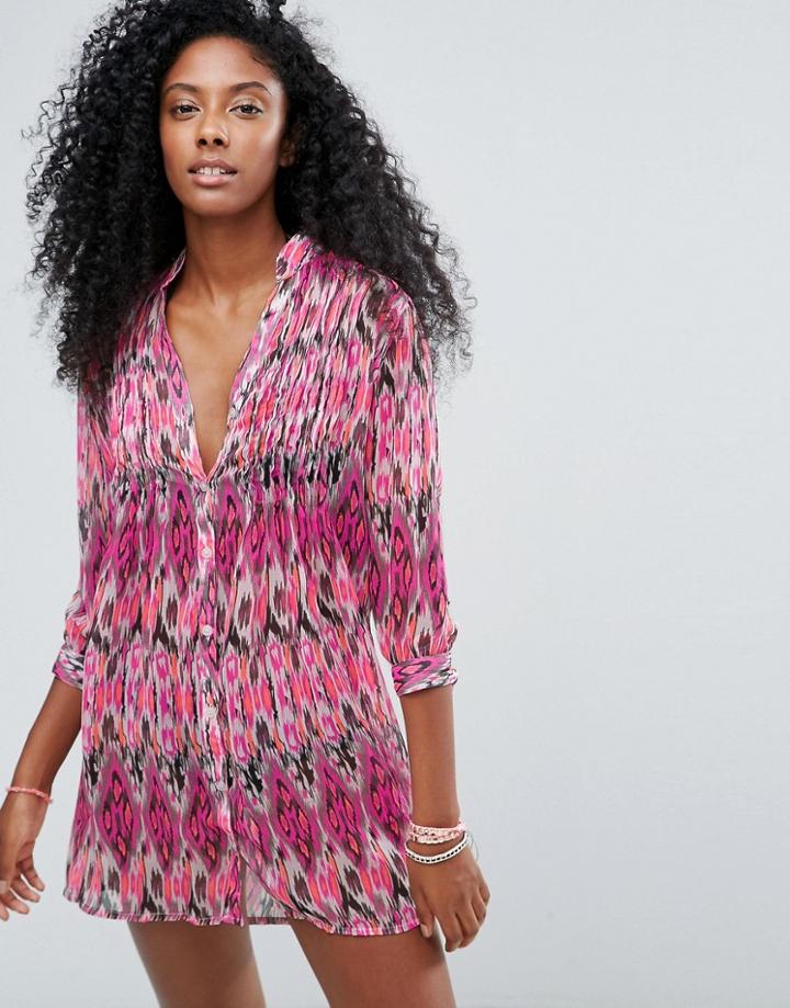 Anmol Abstract Print Beach Shirt Dress - Red