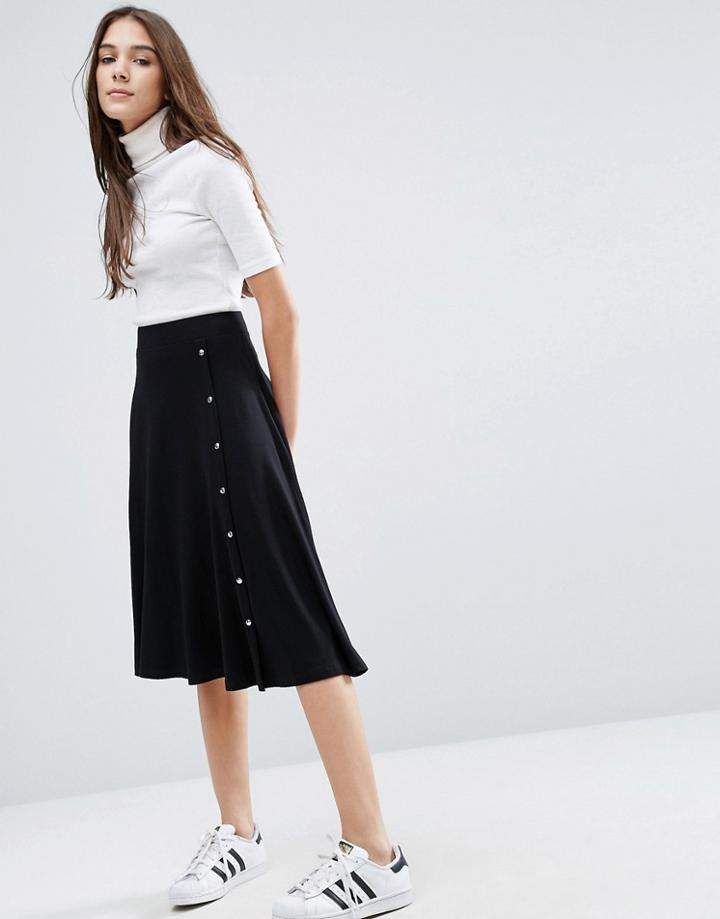 Asos Midi Skirt With Asymmetric Poppers - Black
