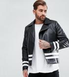 Liquor N Poker Striped Pu Jacket - Black