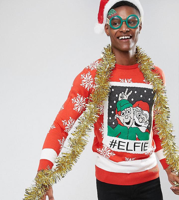 Brave Soul Tall Holidays Elfie Sweater - Red