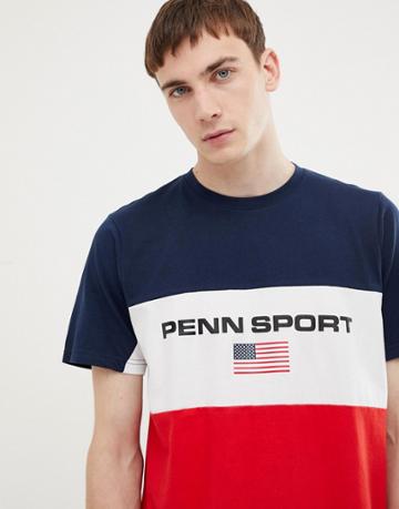 Penn Sport T-shirt In Red With Block Panels - Red