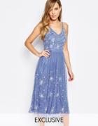 Frock And Frill Embellished Midi Dress With Strap Detail - Lavendar Blue