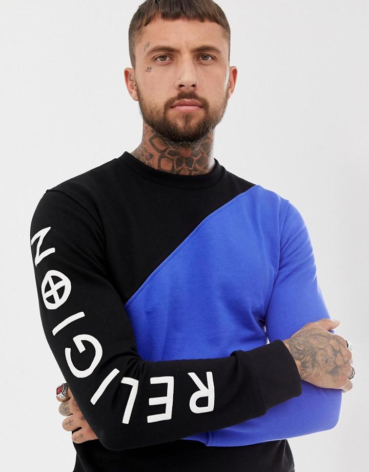 Religion Sweatshirt In Color Block-blue