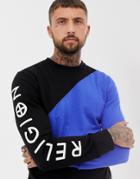 Religion Sweatshirt In Color Block-blue