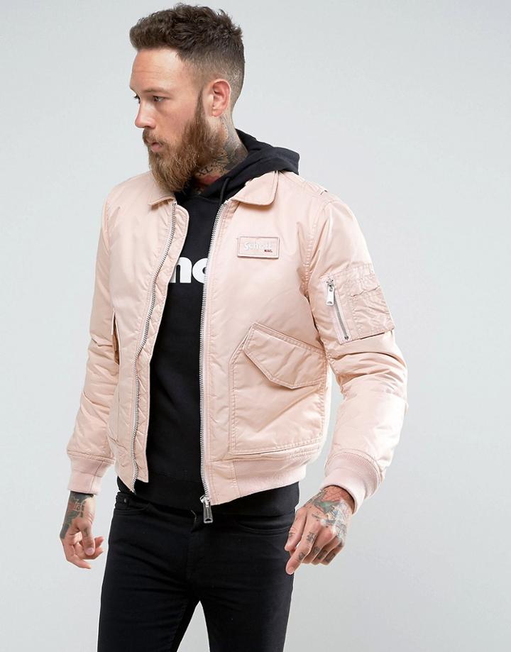 Schott Cwu Nylon Flight Bomber Slim Fit In Pink - Pink