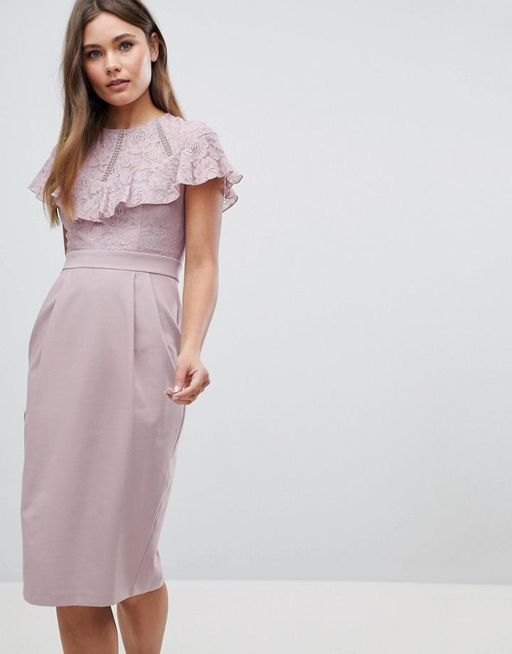 Asos Lace Insert Pencil Midi Dress - Beige