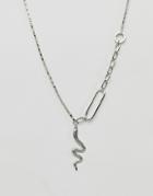Asos Design Necklace In Mixed Chain With Snake Pendant In Silver - Silver