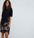 Asos Design Tall Embroidered Hem T-shirt Dress With Hi Lo Hem - Black