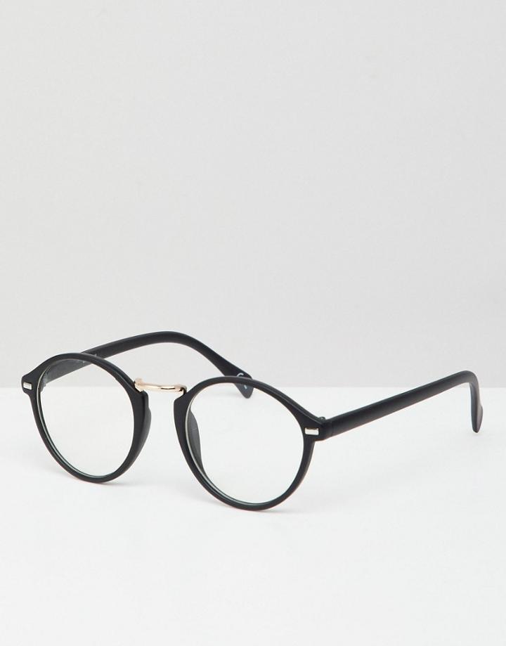 Asos Design Round Glasses In Black With Clear Lens - Black