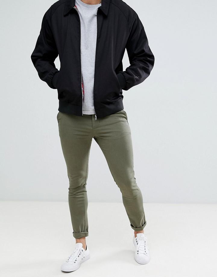 Asos Design Super Skinny Chinos In Dark Khaki - Green