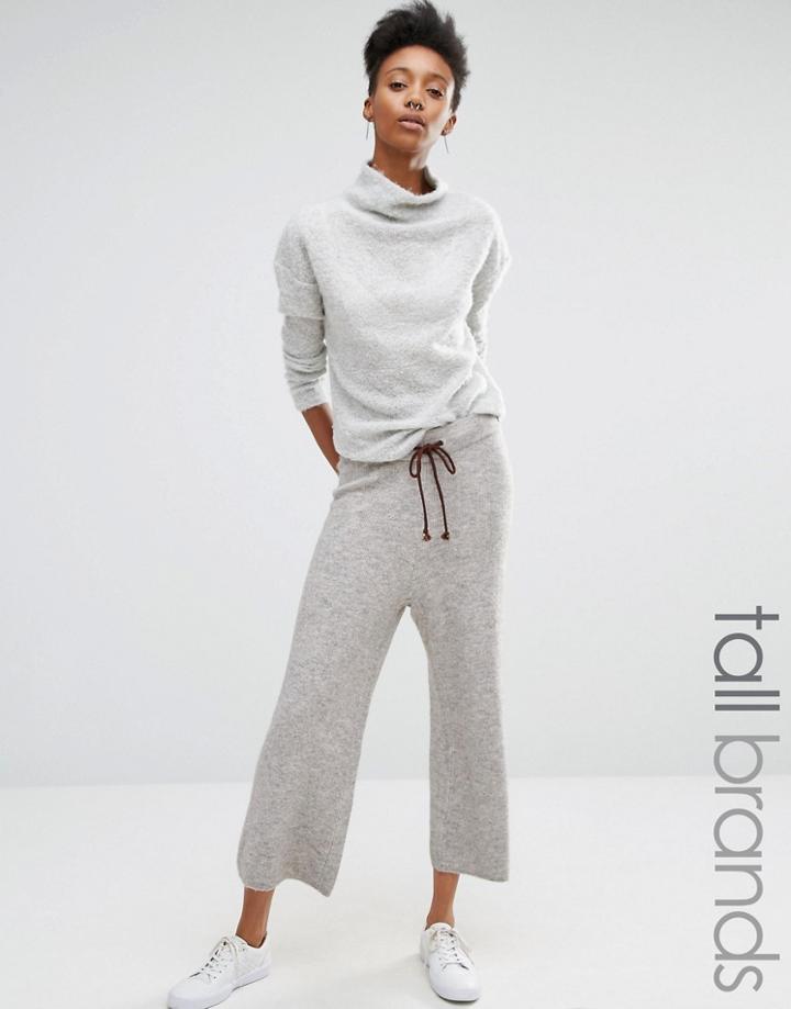 Noisy May Tall Contrast Tie Soft Knit Culottes - Gray