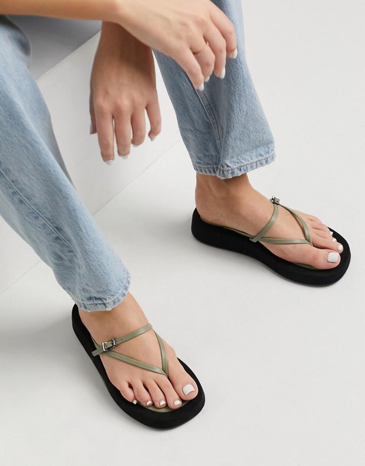 Asos Design Fateful Chunky Flip Flops In Khaki-green