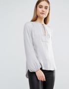 Ax Paris Blouse With Front Panel And Tie Front - Silver