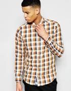 Pull & Bear Checked Shirt In Orange And Navy Regular Fit - Orange