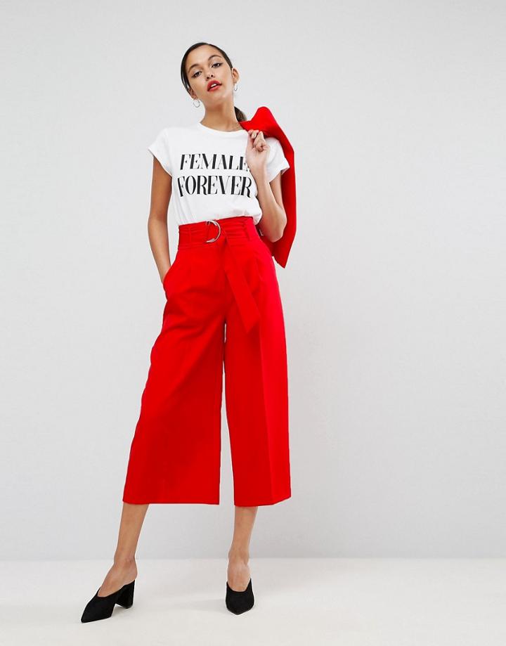 Asos Clean Culotte With Oversized D Ring Detail Belt - Red