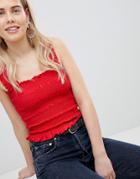 New Look Wide Strap Shirred Cami Top - Red