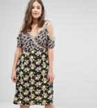 New Look Curve Mixed Print Cold Shoulder Wrap Dress - White