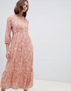 Ichi Palm Print Maxi Dress - Pink