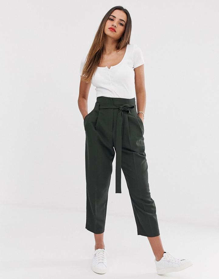 Asos Design Tailored Tie Waist Tapered Ankle Grazer Pants - Green