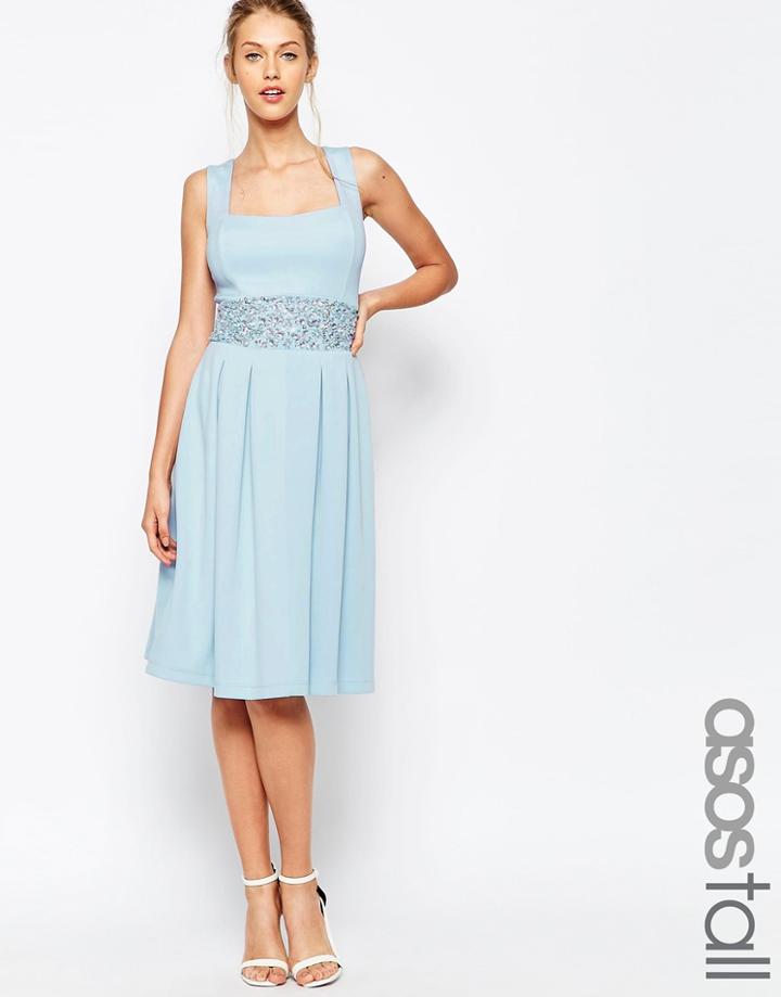 Asos Tall Debutante Embellished Trim Full Midi Dress - Nude $29.00