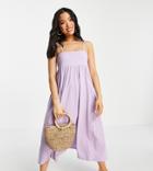 Asos Design Petite Cami Midi Dress With Square Neck In Lilac-purple