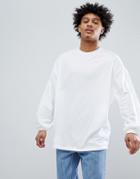 Asos Design Oversized Long Sleeve T-shirt With Bellowing Sleeve In White - White