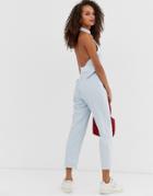 Asos Design Denim Halter Neck Belted Jumpsuit In Blue