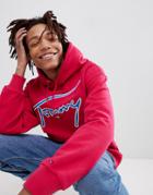 Tommy Jeans Signature Capsule Logo Front Hoodie Relaxed Fit In Bright Pink - Pink