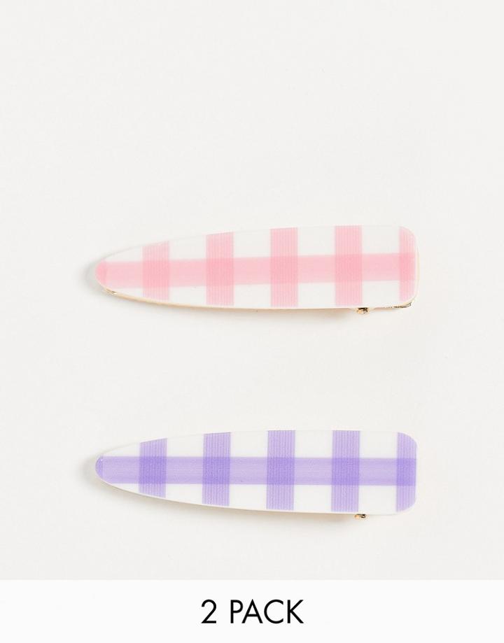 Glamorous X2 Pack Hair Clips In Pastel Check-multi