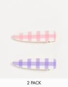 Glamorous X2 Pack Hair Clips In Pastel Check-multi