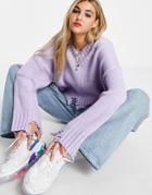 Asos Design Sweater With Distressed Edge Detail In Lilac-purple
