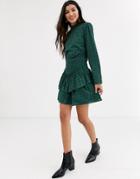 Asos Design Broderie High Neck Shirred Waist Mini Dress-green