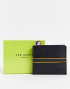 Ted Baker Trave Striped Leather Card Wallet In Black