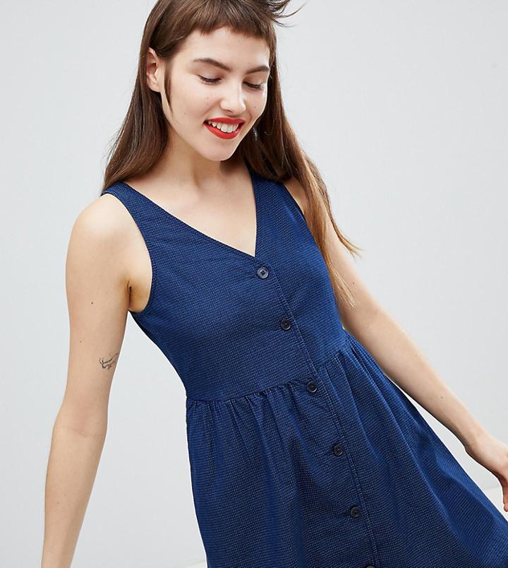 Monki Polka Dot Button Through Smock Dress In Navy