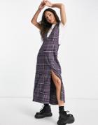 Topshop Check Pinny Midi Dress-purple