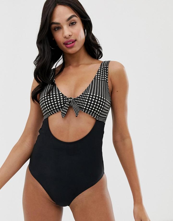 Vero Moda Check Print Color Block Swimsuit - Multi