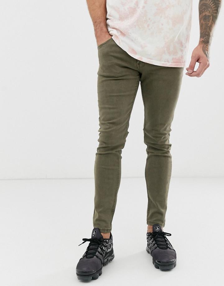 Bershka 5 Pocket Jeans In Khaki - Green