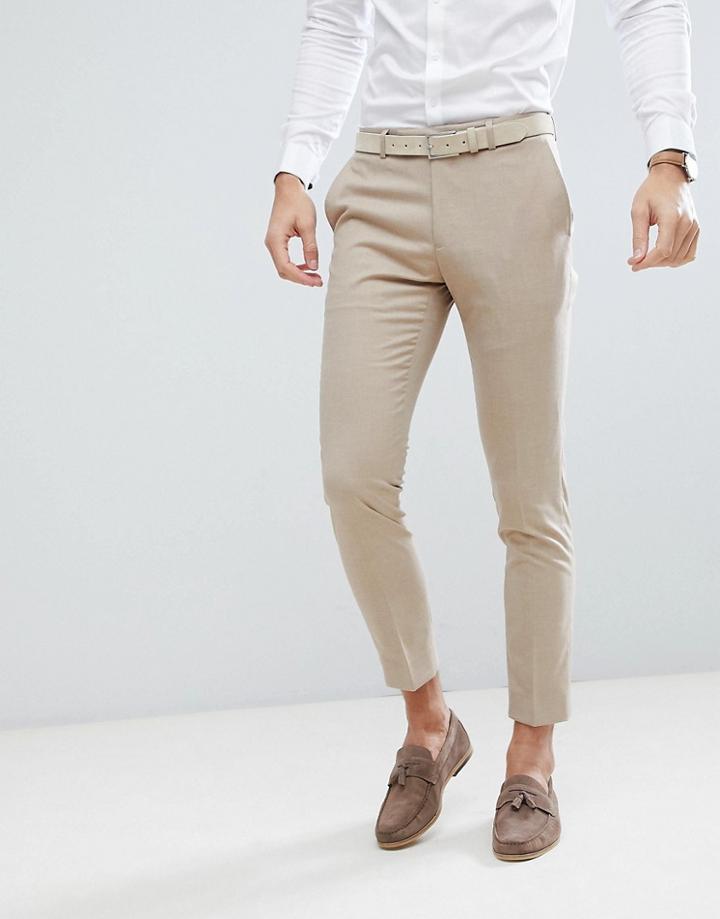Moss London Skinny Wedding Suit Pants In Latte - Tan