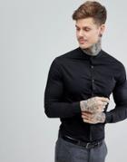 Asos Design Skinny Shirt In Black With Grandad Collar - Black