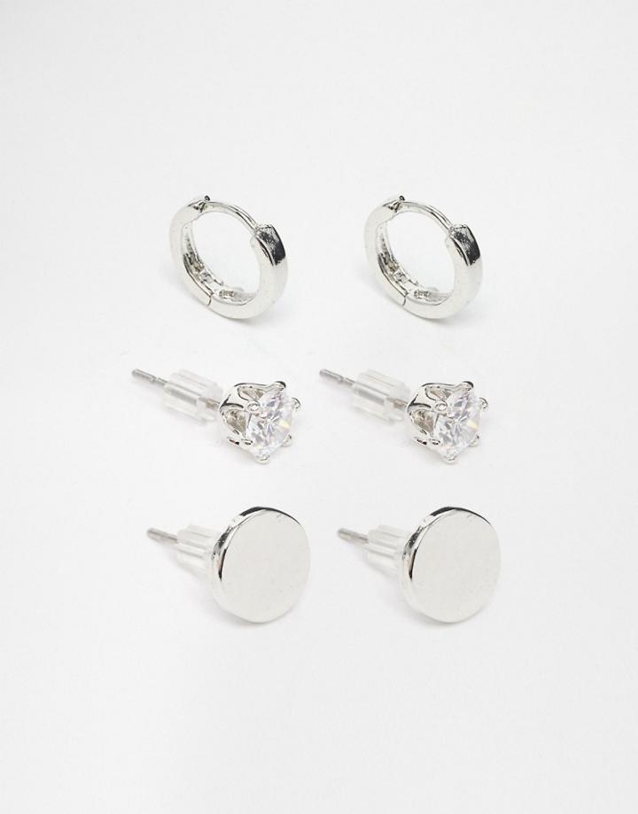 Designb Silver Earrings In 3 Pack - Silver