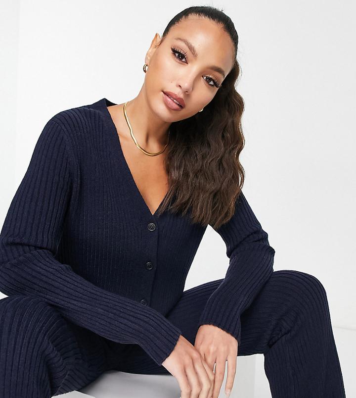 Asos Design Tall V Neck Cardigan In Navy