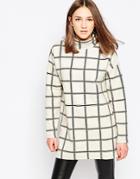 Vila High Neck Grid Print Top - Light Gray Mel