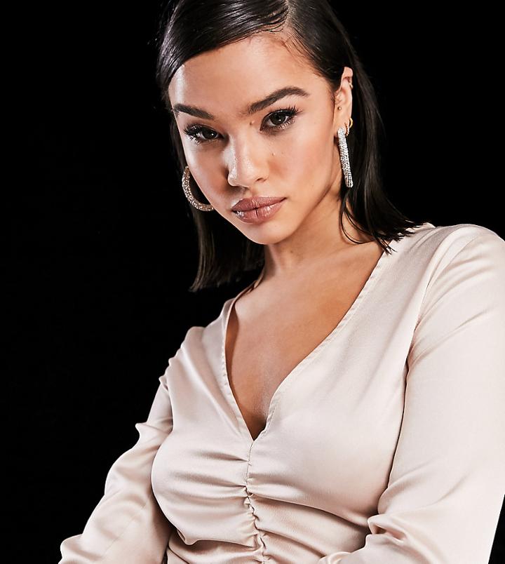 Asyou Ruched Satin Top In Ecru-white