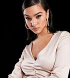 Asyou Ruched Satin Top In Ecru-white