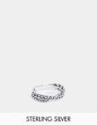 Asos Design Sterling Silver Pinky Ring With Chain Design In Burnished Silver