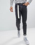 Asos Skinny Jeans In Washed Black With Strap Detail - Black