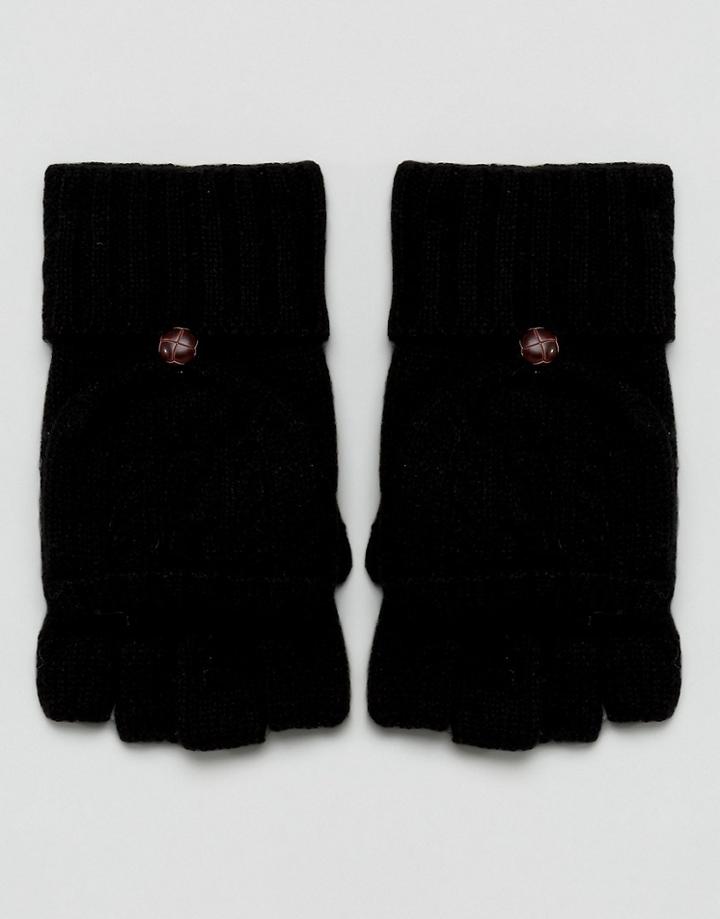 Vincent Pradier Wool And Cashmere Mix Gloves With Foldover - Black