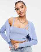 Missguided 2 Piece Cardigan And Cami Set In Blue-blues