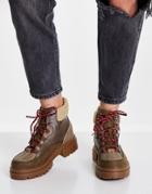 Only Lace Up Ankle Boot With Sherpa Trim In Brown