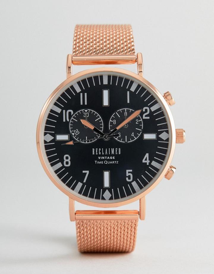 Reclaimed Vintage Inspired Chronograph Watch In Rose Gold - Brown